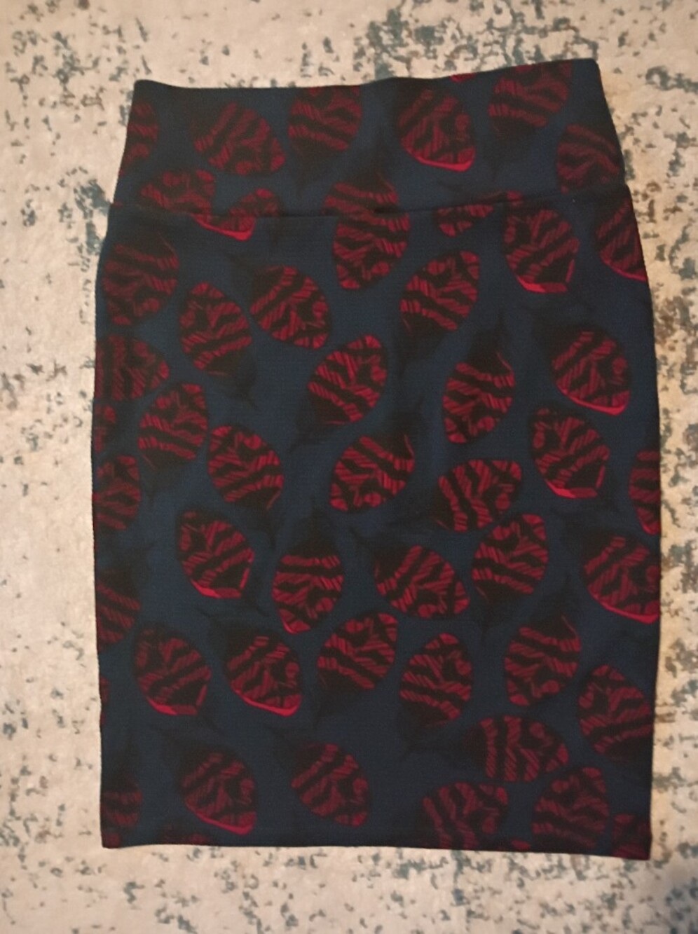 LulaRoe Pencil Skirt in Navy with Red Leaf Motif
